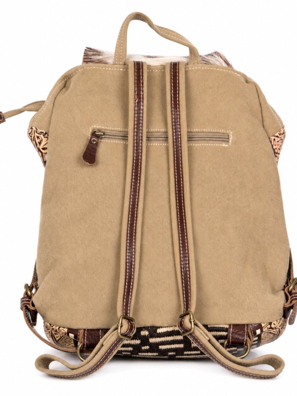 Myra Bag Daisy Hill Trail Hair On Cowhide Tooled Leather Western Backpack - Picture 3 of 9